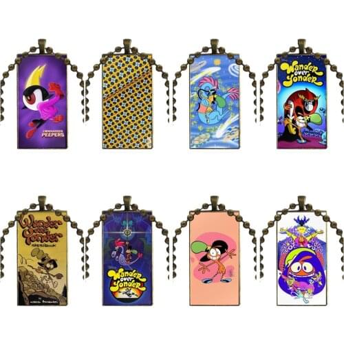 For Women Cartoon Wander Over Yonder Poster Vintage Jewelry Bronze Color Glass Cabochon Choker Pendant Long Rectangle Necklace