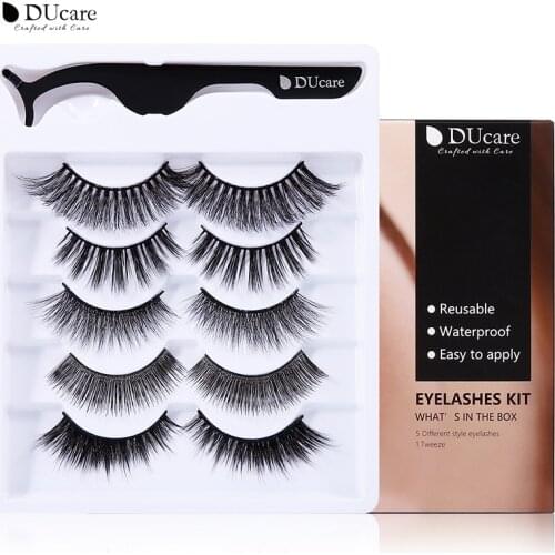DUcare 5 Pairs Natural False Eyelashes Thick Makeups 5D Mink Lashes soft Eyelash Extension Fake Eyelash Long Mink Eyelashes