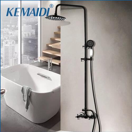 KEMAIDI Bathroom Black Shower Set Rainfall Shower Head 2 Handles Wall Mounted Heldhead Shower Faucet Set Bathtub Mixer Tap
