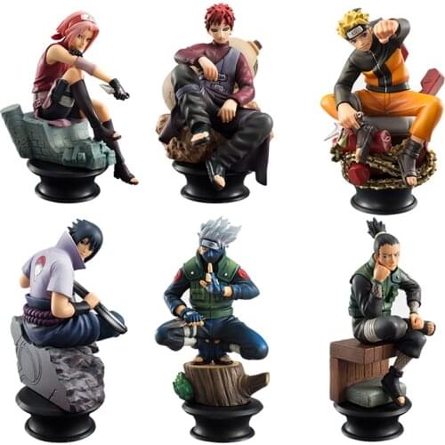 6 Teile/satz Naruto Shippuden Anime Modell Puppen Figur Sasuke Gaara Kakashi Haruno Sakura Action-figuren Schach Statue Sammeln
