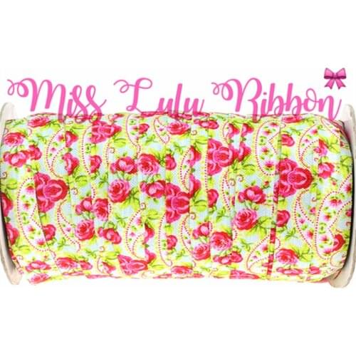 5/8"16mm 50yards/roll Rose Flower Printed Elastic Ribbon Apparel Sewing&Fabric Accessories Ribbon DIY Christmas MD150618-16-0707