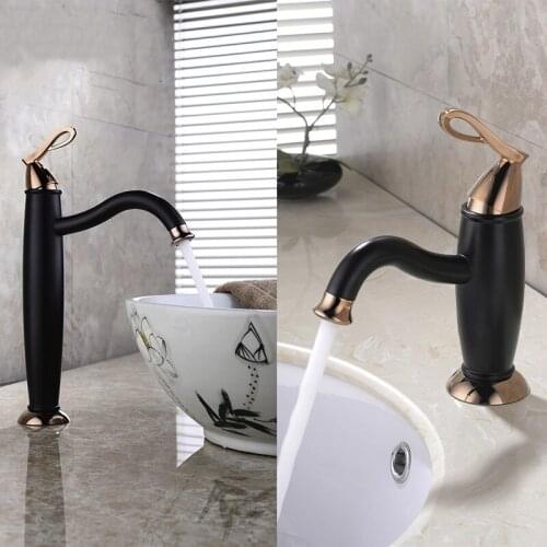 European style solid brass Black Rose gold bathroom sink faucet cold hot water mixer basin faucet high quality faucet