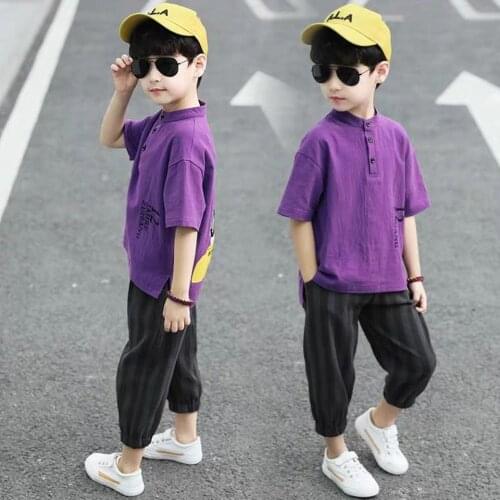 The New Summer Cotton Short Sleeve T Shirt +Pant Boys and Girls Two Sets of Large Childrens Sport Suit 4-12 Ages
