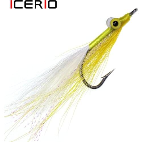 ICERIO 3PCS Stainless Steel Hook Clouser Minnow Streamers Artificial Flies Bass Saltwater Fishing Fly Lure Bait