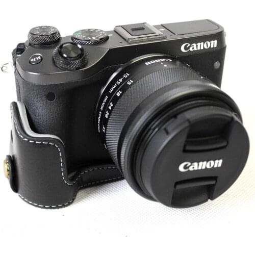 PU Genuine Leather Half Camera Bag Case Cover For Canon EOS M6 EOSM6 With Storage Bag Bottom Opening Case