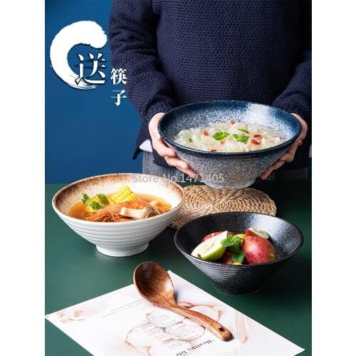 Japanese-style Ceramic Bowl Ramen Bowl Salad Tableware Noodle Bowl Household Noodle Bowl Rice Soup Bowl Large Single