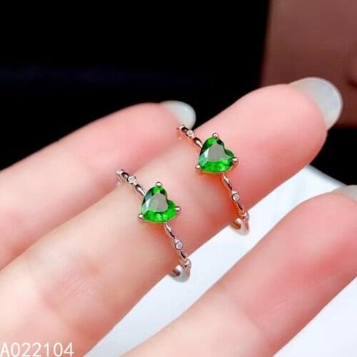 KJJEAXCMY fine jewelry 925 sterling silver inlaid Natural Diopside women lovely elegant heart adjustable gem ring support detect