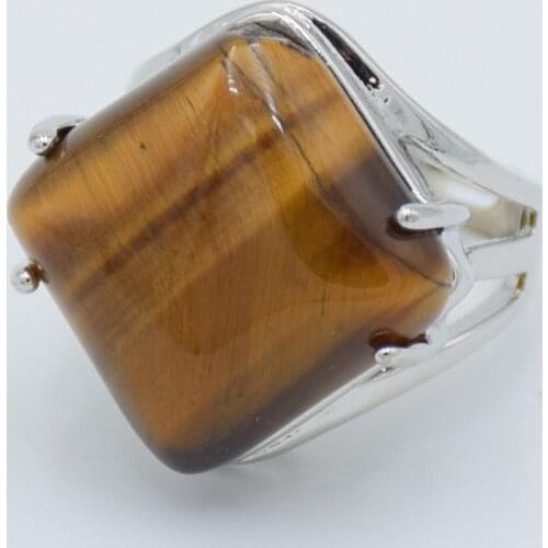 Fashion Natural Tigers Eye Lapis Lazuli Aventurine Pink White Crystal Opal Black Onyx Rhombus Women Men Bead Rings Adjust Size