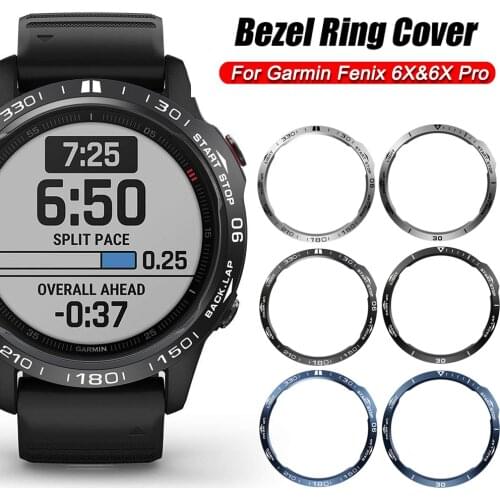 For Garmin Fenix 6X Pro Sapphire Bezel Ring Stainless Steel Sculptured Tachymeter Adhesive Cover Anti-scratch Protection Ring