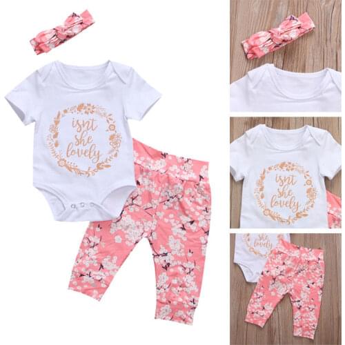 Pudcoco Girl Clothes Newborn Baby Girl Romper Bodysuit Tops+Pants Headband 3pcs Outfits Clothes Set