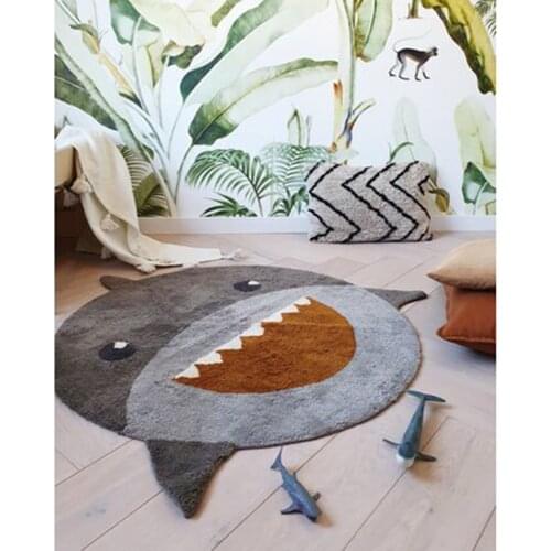 Nordic Baby Play Mats Crawling Gym Carpet Kids Room Floor Rugs Round Cartoon Shark Cotton Game Pad Playmat Children Room Decor