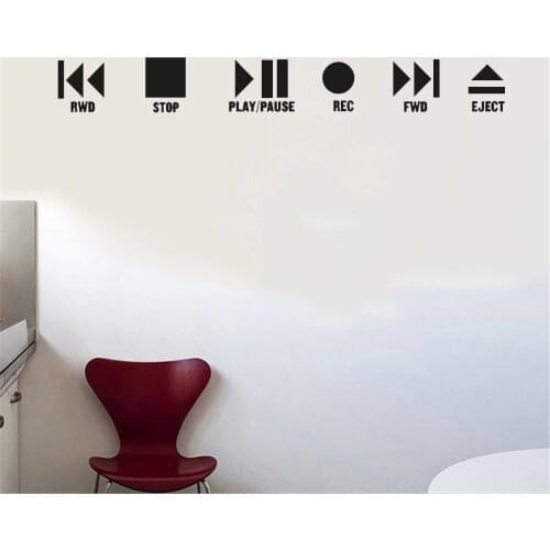 Music Sign Wall Decal Cinema Play Stop Wall Sticker For School Music Room Push Button Wall Stickers Vinyl Decor PH872