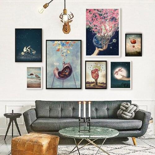 Canvas Print Moon Plant Painting Wall Art Posters Abstract Modular Cuadros Home Decoration Picture For Living Room No Framework
