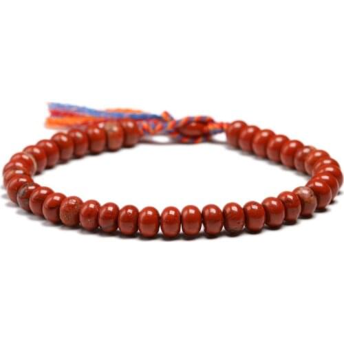 Natural Red Jasperr 6*4mm Beads Simple Bracelet Women Men Charm Tibetan Buddhist Handmade Lucky Knots Tassel Bangle