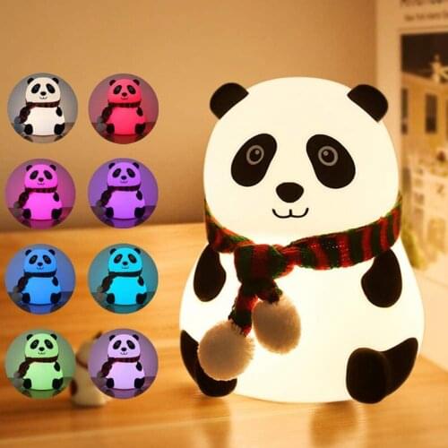 USB Rechargeable 7 Color Changing Panda Night Light Tap Control Nursery Lamp Soft Silicone For Kids Toddlers Bedroom Bedside