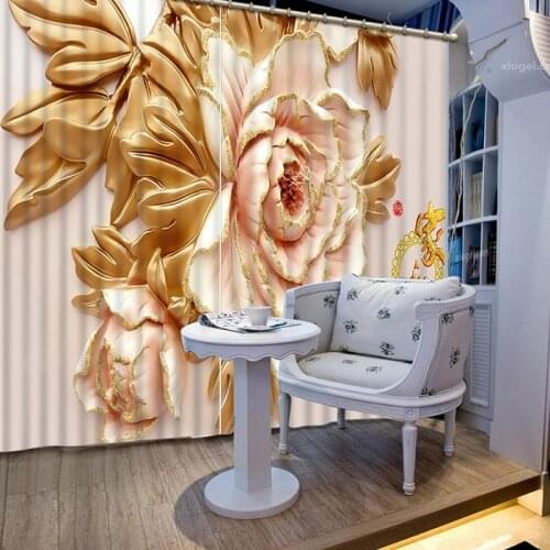 NoEnName_Null Golden Rose 3D Printing Curtains Luxury Classic Beautiful Curtains full Shade Bedroom Living Room Curtains CL-051