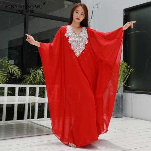 New Women Dance Wear Belly Dance Clothes Kaftan 1pc Robe With Chiffon Traditional Khaleeji Thobe Robe Dance Clothing Wear Adult