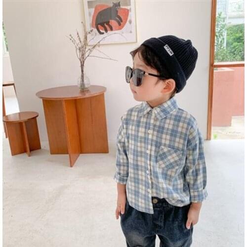 2021 new girls boys plaid shirt cotton full sleeve autumn kids top