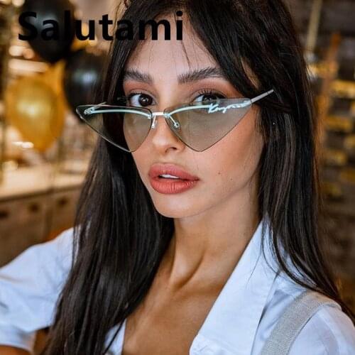 Rimless Triangle Cat Eye Sunglasses For Women Luxury Brand Gradient Green Pink Sun Glasses Female Vintage Candy Color Shades