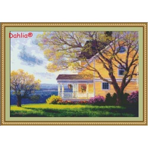 Autumn scenery Arts Villa Seaside Needlework Embroidery DIY Cross Stitch Kits Crafts 14CT Unprinted Home Decor Handmade