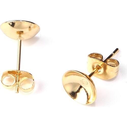 20pcs/lot 8mm Gold color Stainless Steel Earring Settings Cabochon Base bowl Trays for DIY Ear Jewelry Findings