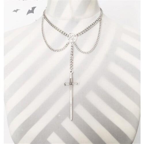 The Medieval Sword - Necklace Pentacle Pentagram Occult Metal Punk Dark Wiccan Horror Dark Moonchild Gift,witchcraft&Magic