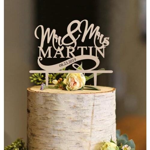 Personalized Mr and Mrs Wedding Cake Topper with Date, Custom Cake Toppers for Wedding, Rustic Wedding Cake Topper, Wedding Deco