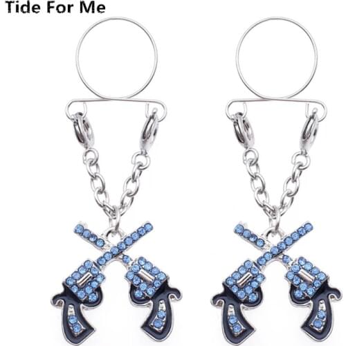 Guns Non Pierced Clip On Fake Nipple Ring Double Crystal Body Jewelry Shield Cover Clamps Adult Sex Toy Piercing Adjustable