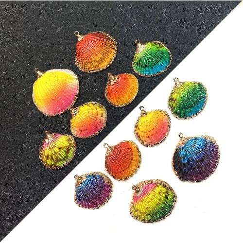5pcs Natural Rainbow Shell Pendant with Gilt Edge DIY Handmade Jewelry Making Shell Necklace Pendant Earrings Accessories