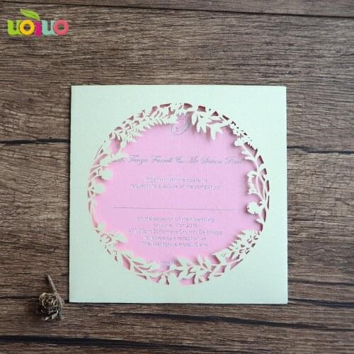 Simple laser cut circle leaves wedding invitation card cheap price lace wedding greeting cards design