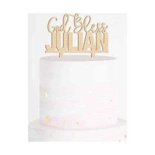 Custom God Bless Cake Topper with name , Baptism Christening Cake Topper, Communion Topper, Religious