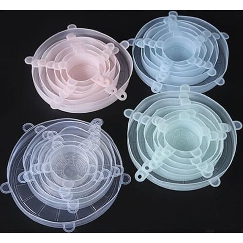 6 Pcs Silicone Stretch Lids Reusable Airtight Food Wrap Covers Keeping Fresh Seal Bowl Stretchy Wrap Cover Kitchen Cookware