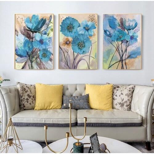 Blue Sun Flower Nordic Canvas Posters And Prints Wall Art Canvas Painting Print Wall Pictures For Living Room Decor