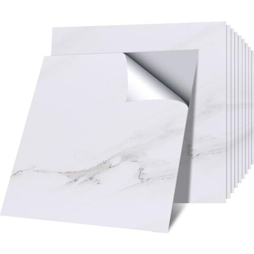 Modern Self Adhesive White Marble Tiles Floor Stickers Bathroom Ground Decals Kitchen Bedroom Peel and Stick Wall Sticker