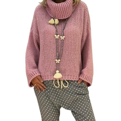 Winter Sweater Women 2019 Fashion Casual Solid Turtleneck Sweater Warm Vintage Loose Long Sleeve Knitted Pullover Sweaters