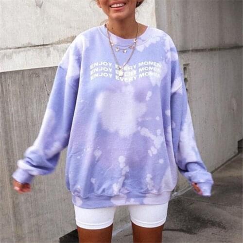 Harajuku Style Sweatshirt Women Letter Print Tie Dye O Neck Loose Pullover Tops Autumn Winter Long Sleeve Sweatshirt Oversize