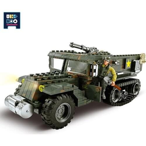 UKBOO 499PCS Military Half-Track Armored Vehicle Model Building Blocks Weapon Battle Car Army Soldier Figure Bricks Toys for Boy
