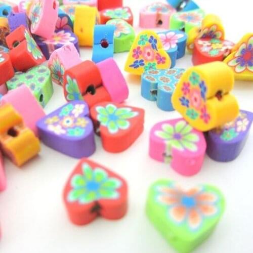 For Sale!10mm Mixed Colors 3D Polymer Clay Beads With Holes Heart Design For DIY Jewelry Making(100pcs)