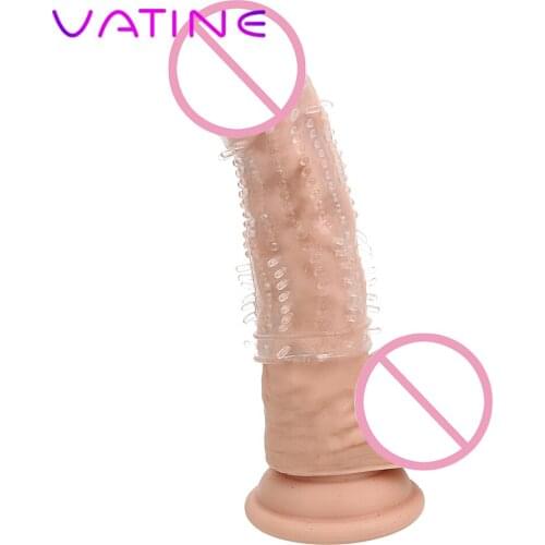 VATINE Reusable Cock Sleeve Enlargement Delayed Ejaculation Crystal Penis Ring Sex Toys For Men Erotic