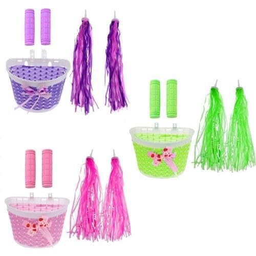 Bike Basket with Handlebar Grips and Tassels Streamers for Kids