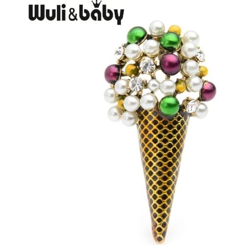 Wuli&baby 2-color Ice Cream Brooches Women Summer Pearl Fashion Party Office Casual Brooch Pins Gifts