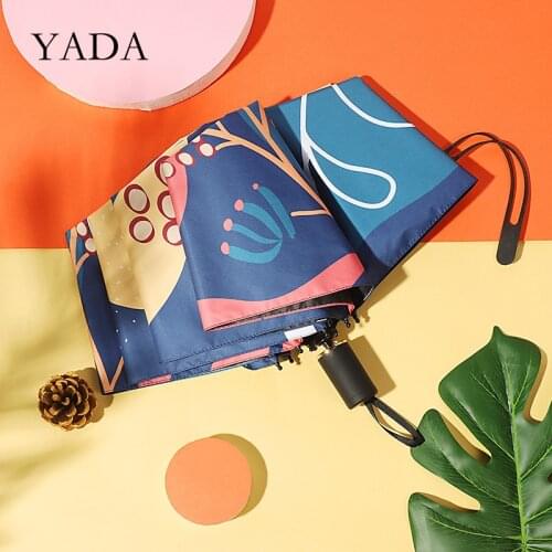 YADA INS 2020 Fashion Colorful three Folding plant Umbrella Fold Women UV Rainproof Umbrella Parasol Rain Sun Umbrellas YD200187