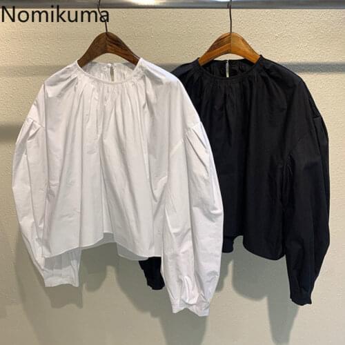 Nomikuma Womens Tops and Blouses Causal Puff Sleeve O-neck Causal Shirts 2021 Spring New Korean Solid Blusas Mujer De Moda 6G335