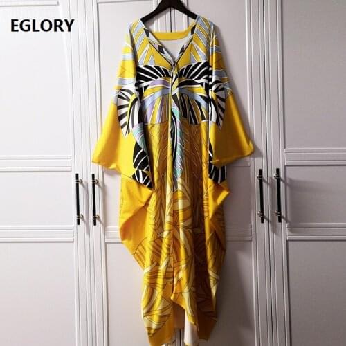 Bohemian Long Dress 2020 Autumn Style Women V-Neck Batwing Sleeve Geometric Prints Casual Beach Long Maxi Dress Extra Large