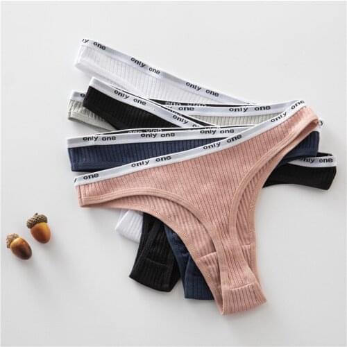Cotton Underwear Women Solid Color Sexy V Waist Screw Thread G-String Soft T-back Underpants Panties Comfortable Thongs