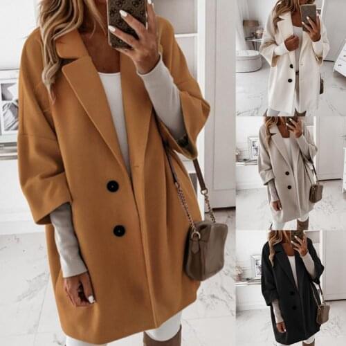 Ladies /Women Coat Fall 2021 New Loose Woolen Blends Coats Winter Casual Button Up 2XL Long Jackets Outerwear for Work