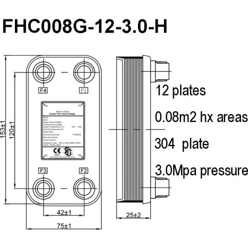 0.08m2 Heat Transfer 12 Plates Small Plate Heat Exchanger, SUS304 Stainless Steel Plate Chiller