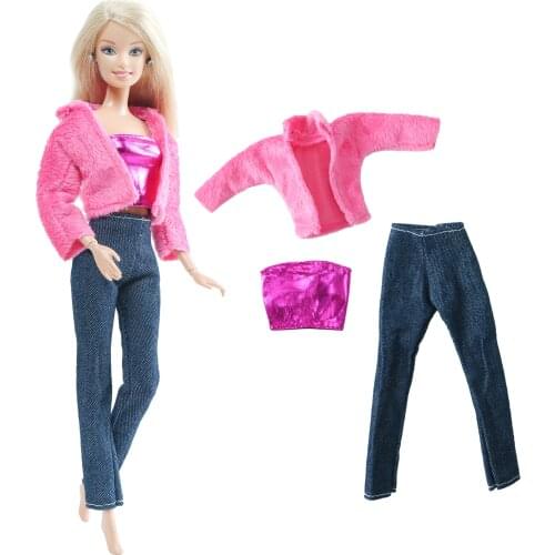 BJDBUS 1 Set Doll Outfit Red Coat Top Trousers Jeans Daily Party Wear Warm Clothes for Barbie Doll Girls Accessories DIY Toys