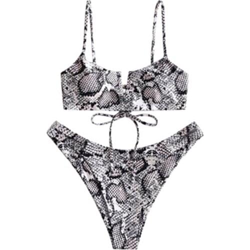 Women 2 Pcs Animal Printed Bikinis Tie up Triangle Bra + Push up Thong Sexy Beachwear Swimsuits
