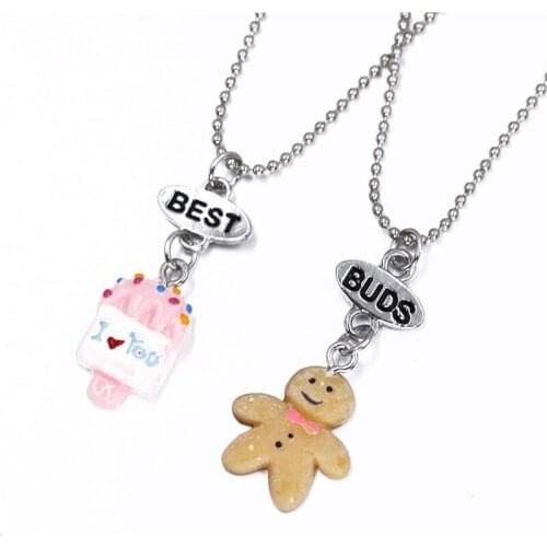 2018 Resin Simulation Food Cookie Villain I LOVE YOU Pendant Necklace Best friends BFF 2 Friendship Jewelry Gifts For Friends